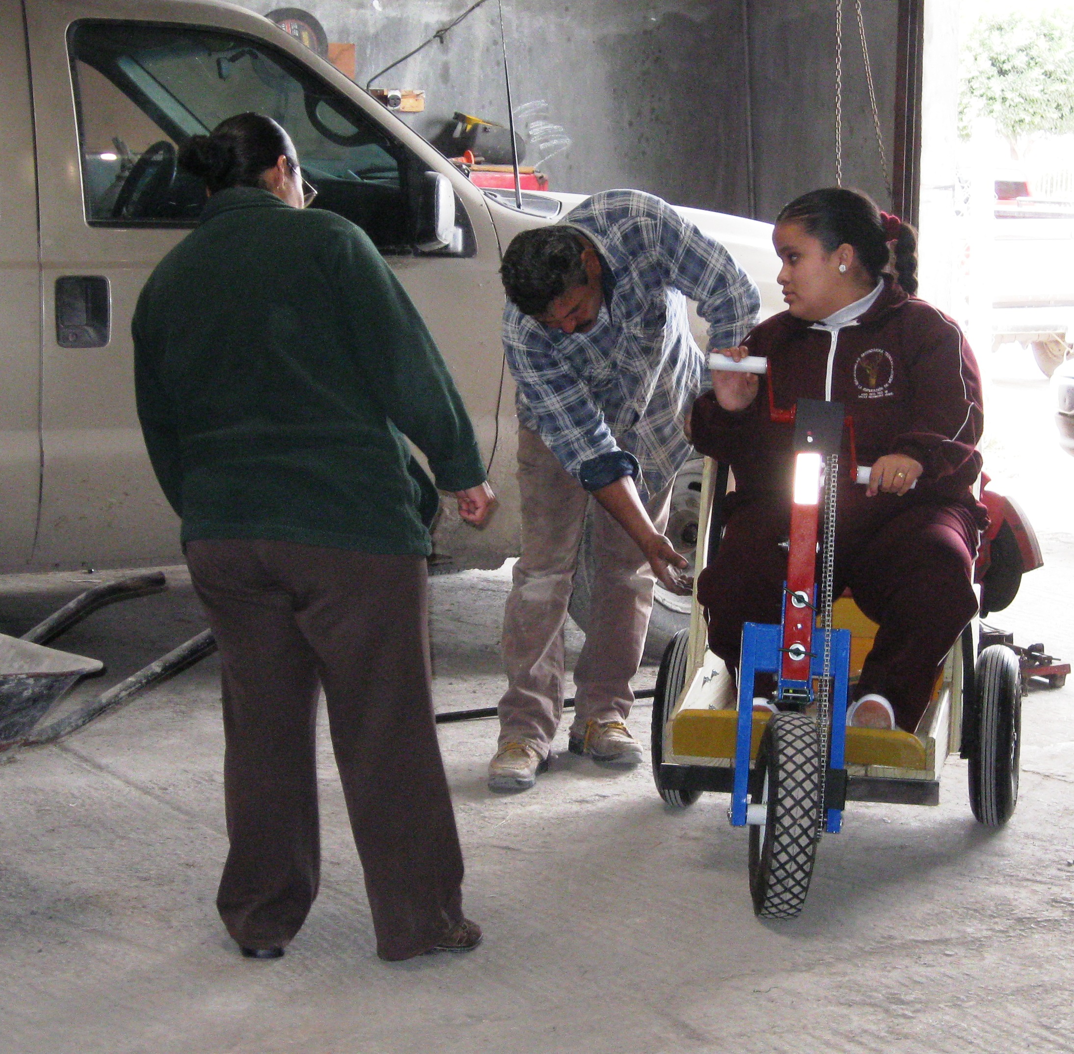 Flor is fitted for her PET in the CUPS warehouse in Valle Hermoso